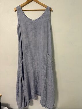 Women’s Asymmetrical Sleeveless Dress in Light Blue - Relaxed A-Line linen blend
